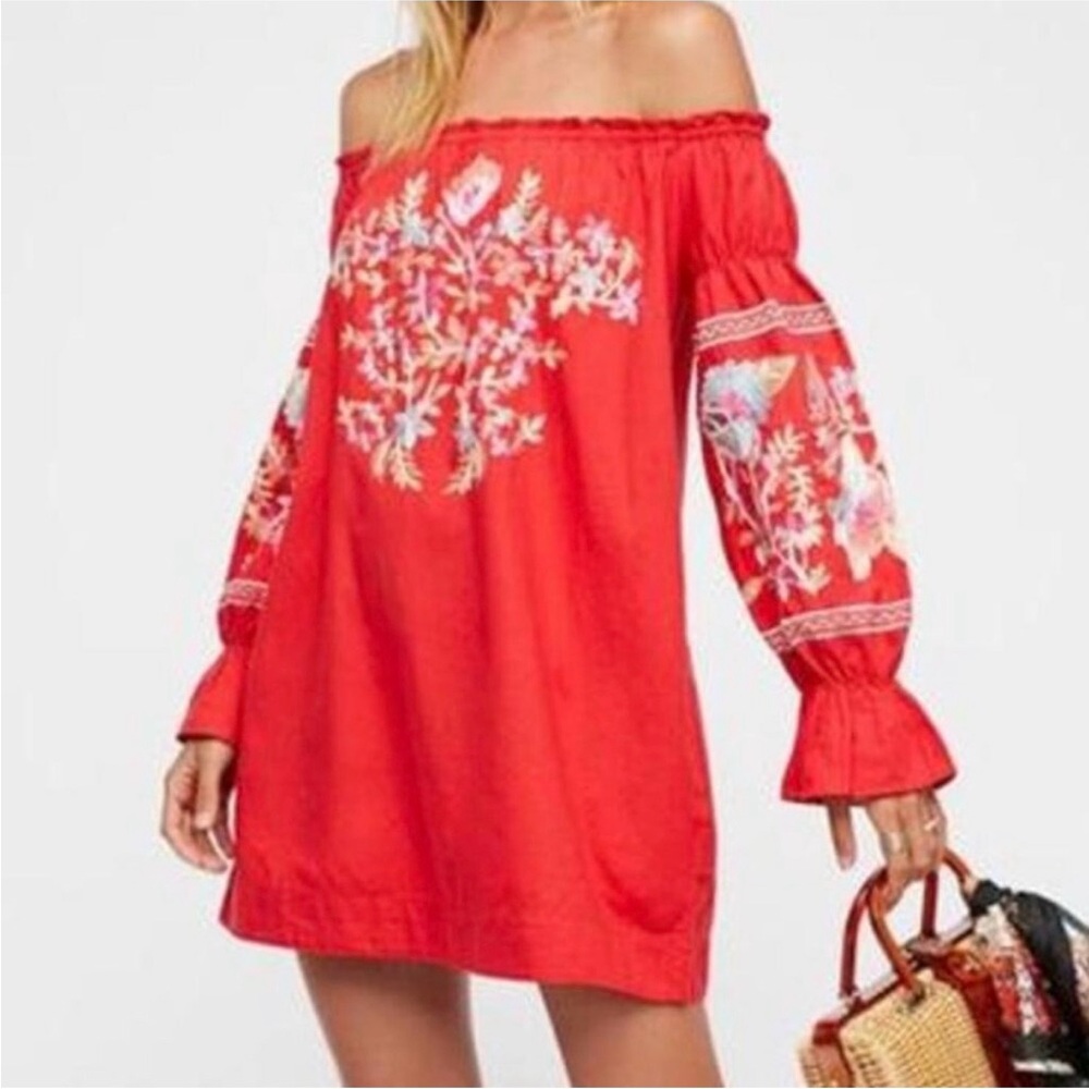 Free People Floral Embroidered Mini Dress